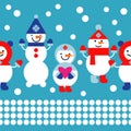 Seamless vector background with Christmas snowmen. Winter holiday vintage pattern. Royalty Free Stock Photo