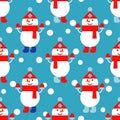 Seamless vector background with Christmas snowmen. Winter holiday vintage pattern. Royalty Free Stock Photo