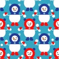 Seamless vector background with Christmas snowmen. Winter holiday vintage pattern. Royalty Free Stock Photo