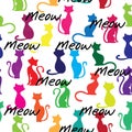 Seamless vector background with colorful cats