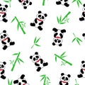 Seamless vector background with cute pandas and bamboo. seamless panda bears on a white background