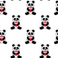 Seamless vector background with cute pandas and hearts. seamless panda bears. Royalty Free Stock Photo