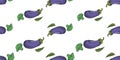 Seamless vector background of drawn ripe vegetables purple eggplant, green pea pod, broccoli inflorescence Royalty Free Stock Photo