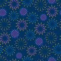 Seamless vector background. Festive fireworks, colorful lights, firecracker on a blue background. Flat design.