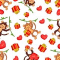 Seamless vector background with funny monkeys with