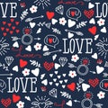 Seamless vector background with hearts, arrows, ringlets