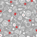 Seamless vector background with hearts, arrows, ringlets, flowers, love. illustration for fabric, scrapbooking paper and other