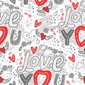 Seamless vector background with hearts, arrows, ringlets, flowers, love