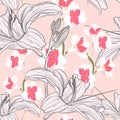 Seamless vector background with pattern of beautiful flowers. Royalty Free Stock Photo