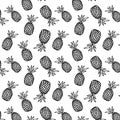 Seamless vector background pattern with isolated black and white minimalistic pineapples for your design. Illustration