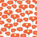 Seamless vector background poppy flower field. Red poppies meadow on white background. Retro floral background. Hand drawn vintage Royalty Free Stock Photo