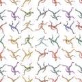 Seamless vector background of scribble drawings silhouettes abstract multicolored running human figures