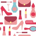 Seamless vector background with shopping icons. Fashion and women accessories background.