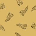Seamless vector background, slice of pizza. Hand-drawn