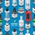 Seamless vector background vaping atomizer electronic cigarette Royalty Free Stock Photo