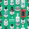 Seamless vector background vaping atomizer electronic cigarette Royalty Free Stock Photo