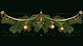 seamless vector banner showcasing intricately detailed green fir branches and golden lights