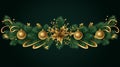 seamless vector banner showcasing intricately detailed green fir branches and golden lights