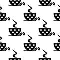Seamless vector black and white pattern with closeup coffee cups with dots and grains Royalty Free Stock Photo