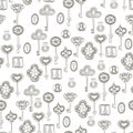 Seamless vector black and white pattern with keys and keyholes