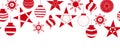 Seamless vector border Christmas red ornaments on white background. Holiday baubles balls repeating horizontal pattern isolated. Royalty Free Stock Photo