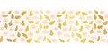 Seamless vector border pink and metallic gold foil flowers. Shiny golden pale pink on white floral pattern. Repeating