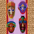 Seamless vector border with shamanic masks and animal prints. Royalty Free Stock Photo