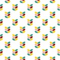 Seamless vector botanical pattern of graphic twigs with colorful leaves in pastel colors pink yellow turquoise maroon on white