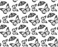 Seamless vector butterfly pattern. Black and white butterflies background for design, banner, wrapping, textile, fabric Royalty Free Stock Photo