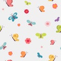 Seamless vector butterfly pattern. flying insect summer background. Colorful texture, wrapping paper, rustic wallpaper Royalty Free Stock Photo