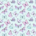 Seamless vector butterfly watercolor pattern. Vintage flying insect summer background. Colorful texture Royalty Free Stock Photo