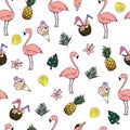 Seamless vector cartoon doodle pattern. Exotic tropical texture for printing, web design, poster template. Collection of