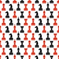 Seamless vector chaotic pattern with black and red chess pieces on the whitebackground