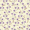 Seamless vector chintz pattern with romantic purple spring flowers Royalty Free Stock Photo