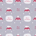 Seamless vector christmas pattern with cars and text on nice gre