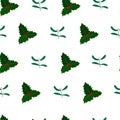 Seamless vector christmas pattern, white background, green holly with red berries and mistletoe branch Royalty Free Stock Photo