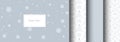 Seamless vector Christmas winter gray pattern set. White snowfall, linear Christmas tree, zig zag, linear star wrapping paper, Royalty Free Stock Photo