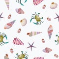 Seamless vector color pattern with shells. Hand drawn ÃÂ¼arine background.