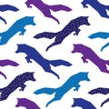 Seamless vector color print with a jumping fox. Royalty Free Stock Photo