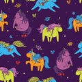 Seamless vector colorful cute pattern with adorable unicorns Royalty Free Stock Photo
