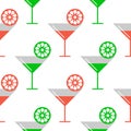 Seamless vector colorful pattern with coctails and orange, lime slices on the white background. Royalty Free Stock Photo