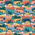 Seamless vector colorful pattern of a mountain with trees in pastel colors