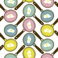 Seamless vector colorful pattern of silhouettes of frying pans with fried eggs Royalty Free Stock Photo