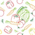 Seamless vector contour vegetables pattern