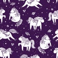 Seamless vector cute pattern with adorable unicorns in cartoon style Royalty Free Stock Photo