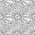 Seamless vector decorative hand drawn pattern. Black and white ethnic endless background with ornamental decorative elements with Royalty Free Stock Photo