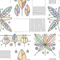 Seamless vector decorative hand drawn pattern with geometrical motifs, flowers. Graphic vintage design. Print for wrapping, Royalty Free Stock Photo