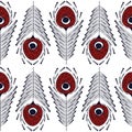 Seamless vector decorative hand drawn pattern with peacock feather Royalty Free Stock Photo