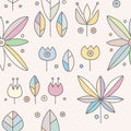 Seamless vector decorative pink hand drawn pattern with geometrical motifs, flowers. Graphic vintage design. Print for wrapping, Royalty Free Stock Photo