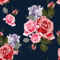 Seamless vector design pattern arranged from colored roses.